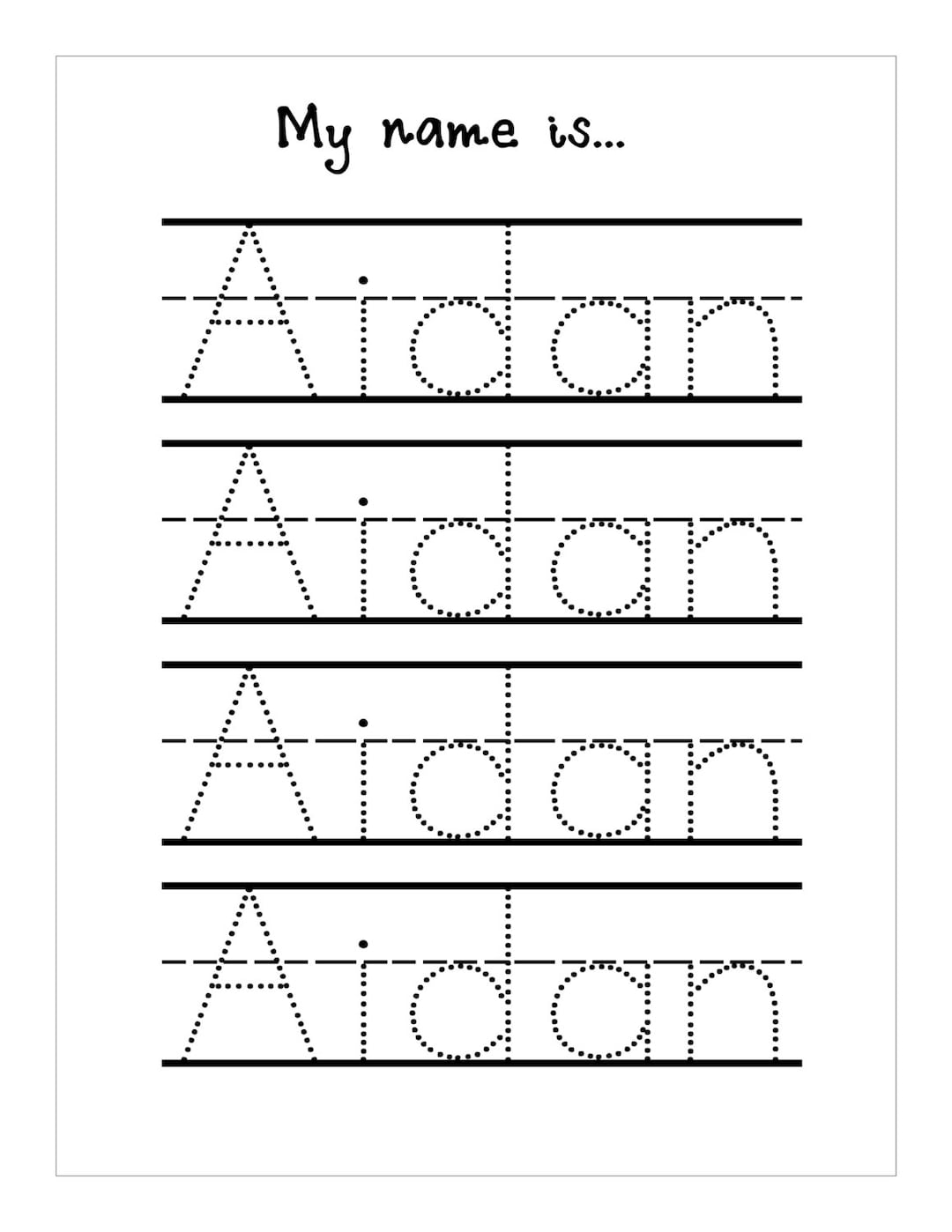 Name Trace Worksheet DIGITAL FILE Printable For Pre Schoolers kindergarteners Etsy