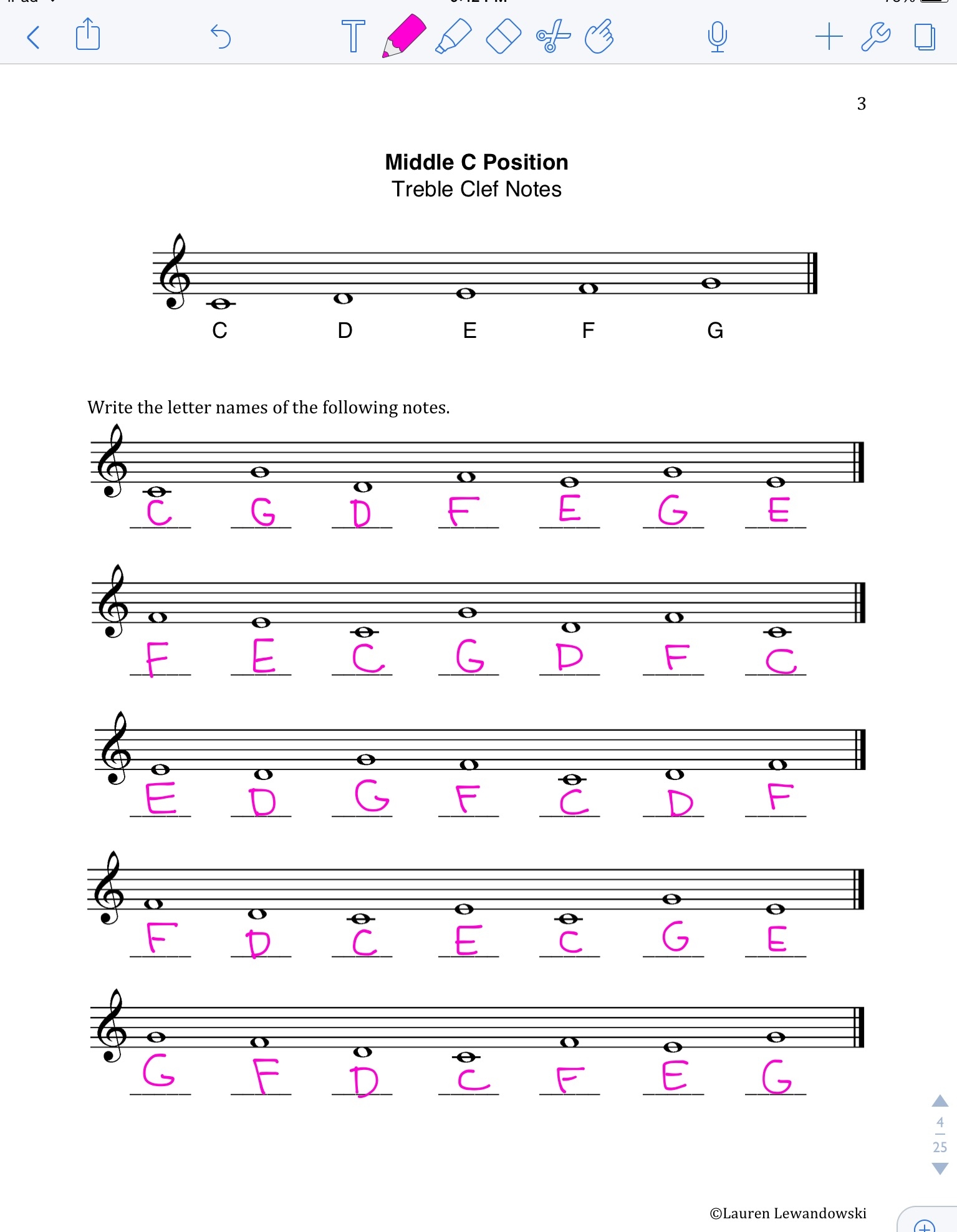 Printable Treble Clef Notes Worksheet