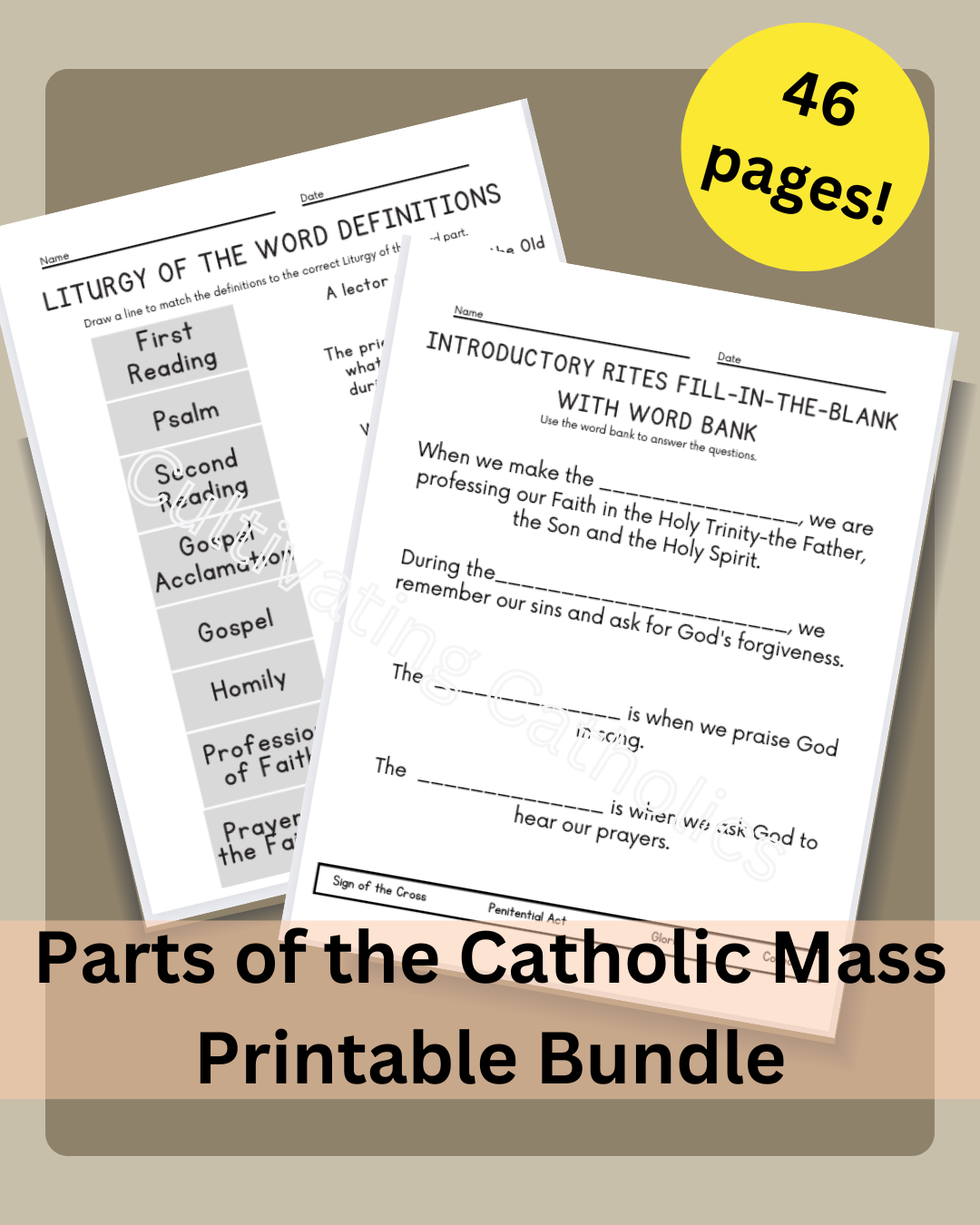 Parts Of The Catholic Mass Printable Worksheet Bundle 46 Pages Cultivating Catholics