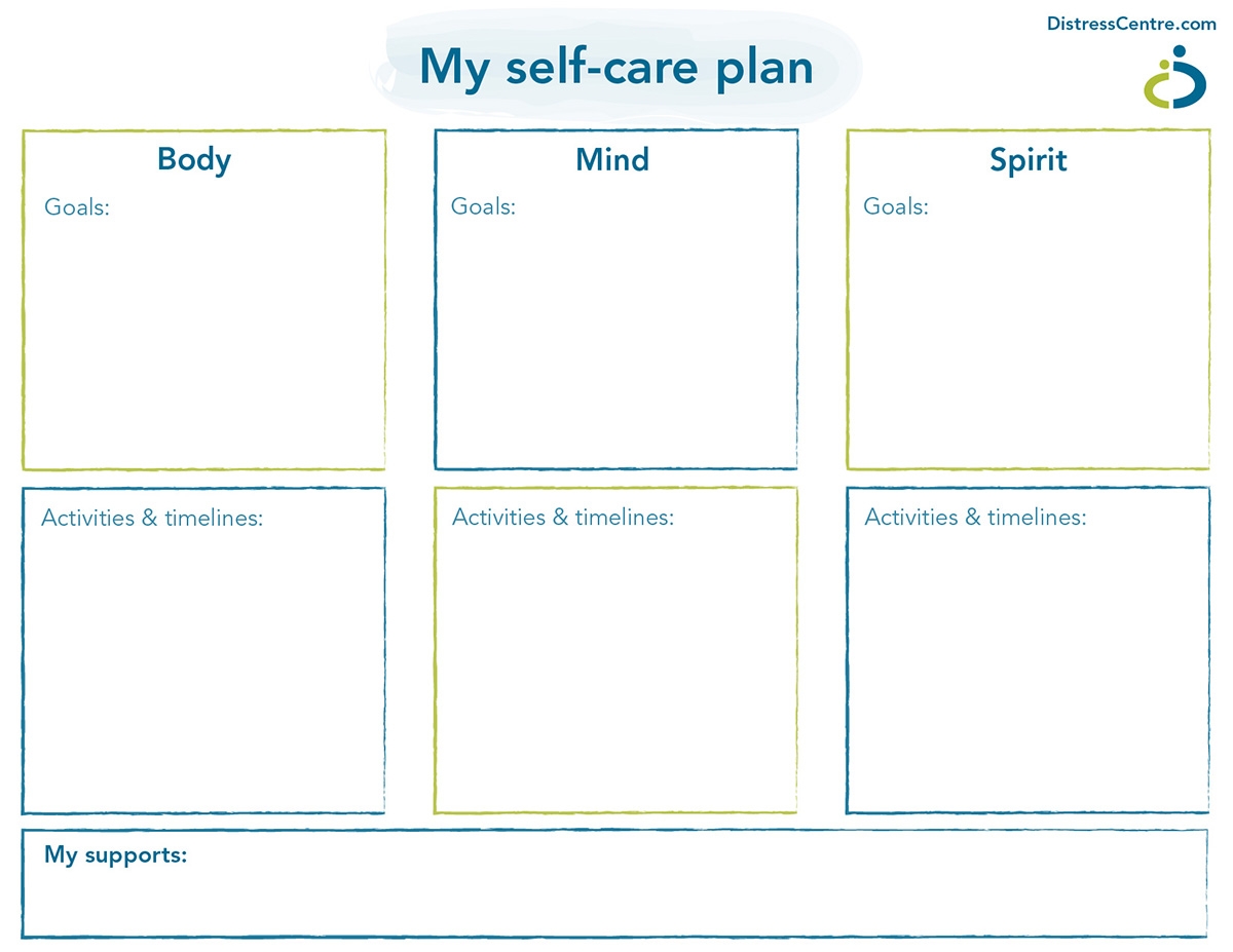 Personalized Self care Plans Distress Centre Worksheets Library