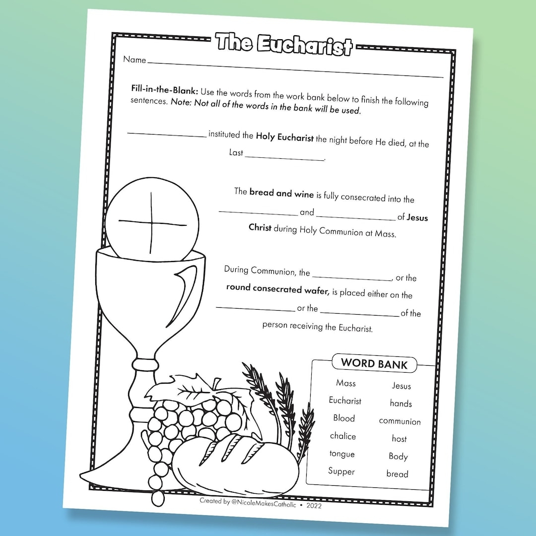 Printable Holy Eucharist Fill in the blanks Worksheet Digital Download Etsy Canada