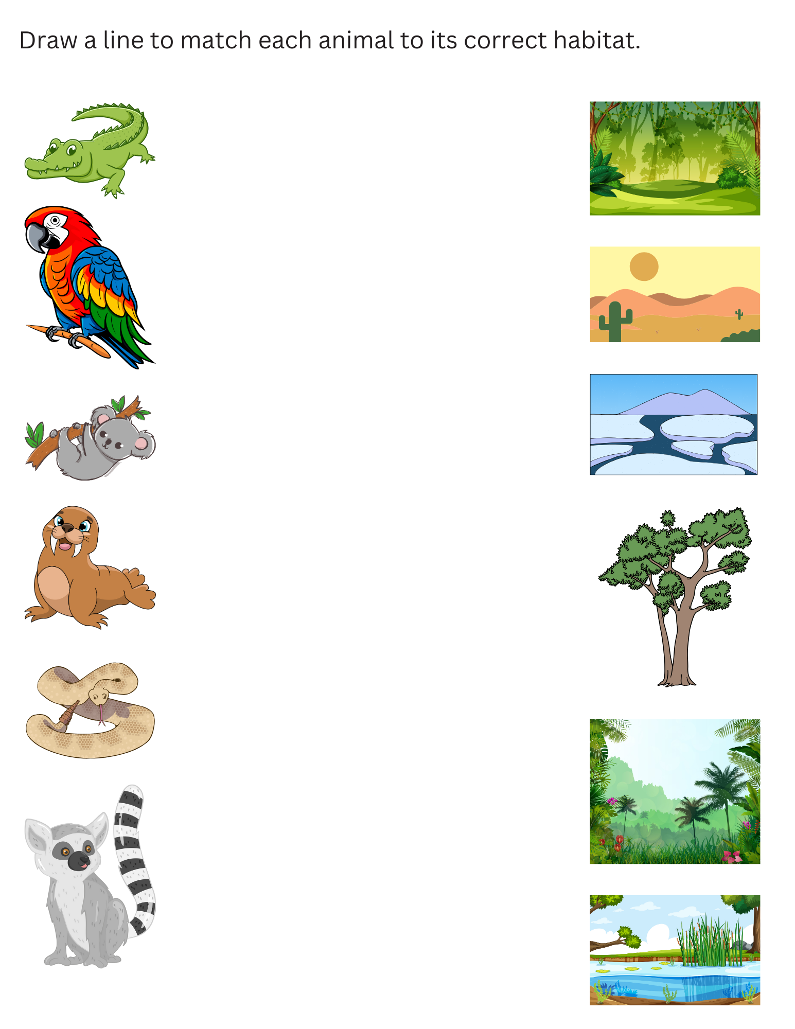 Printable Match The Animal To Its Habitat Worksheet For Kindergarten Made By Teachers