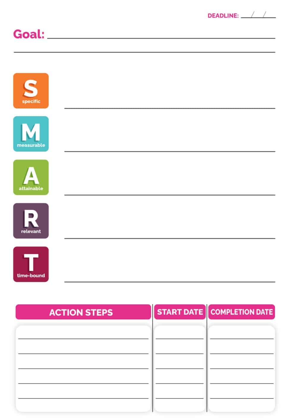 Printable SMART Goals Template PDF Download 