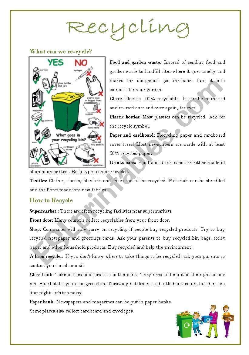 Free Printable Recycling Worksheets