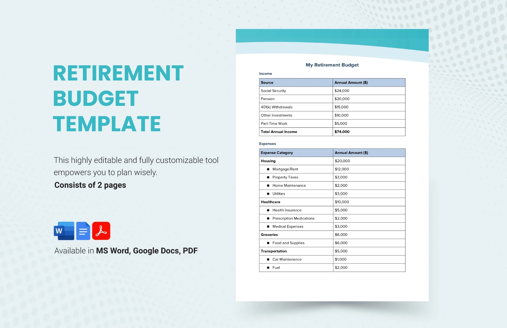Retirement Budget Template In Word PDF Google Docs Download Template 