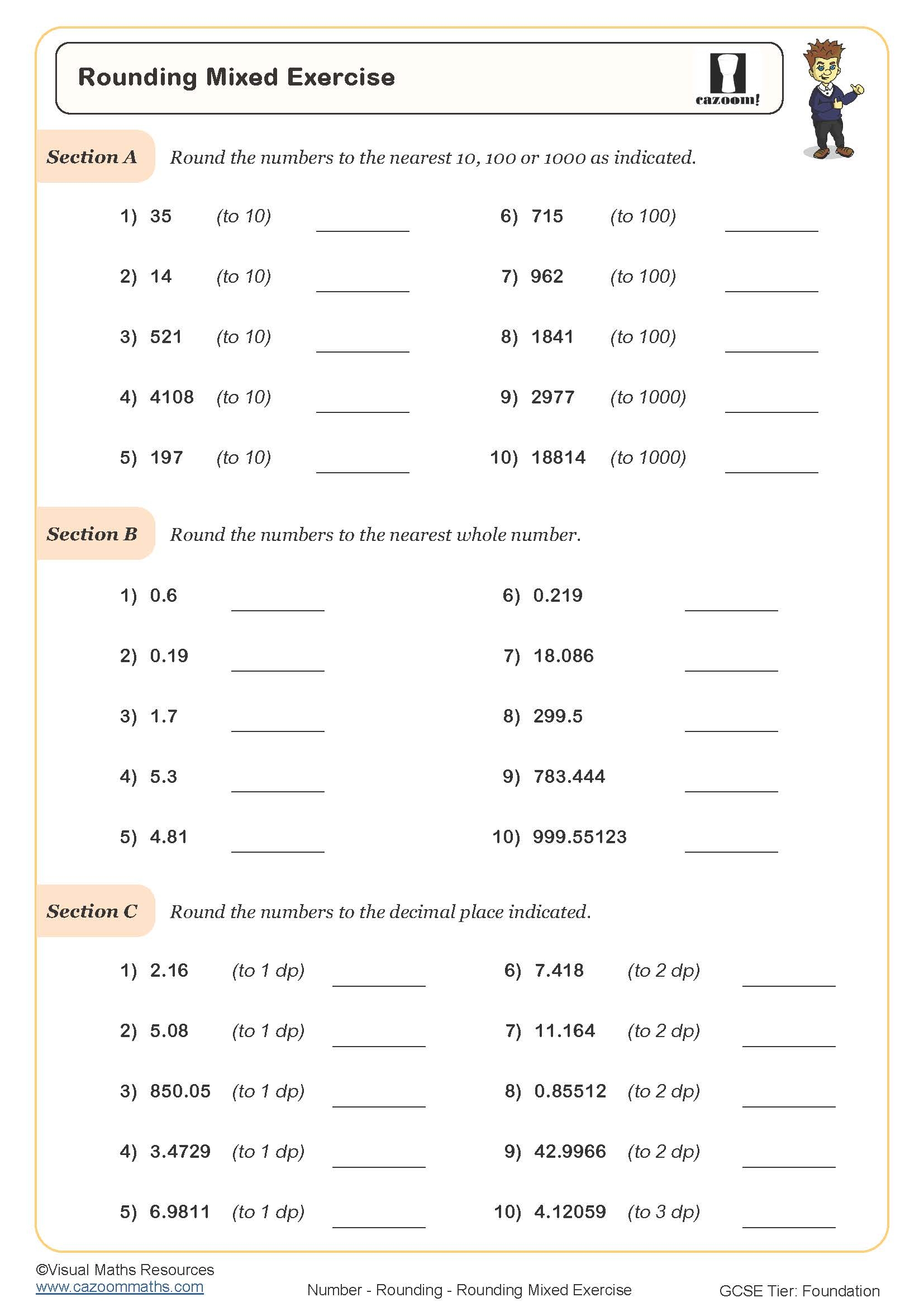 Rounding Mixed Exercise Worksheet Printable PDF Worksheets