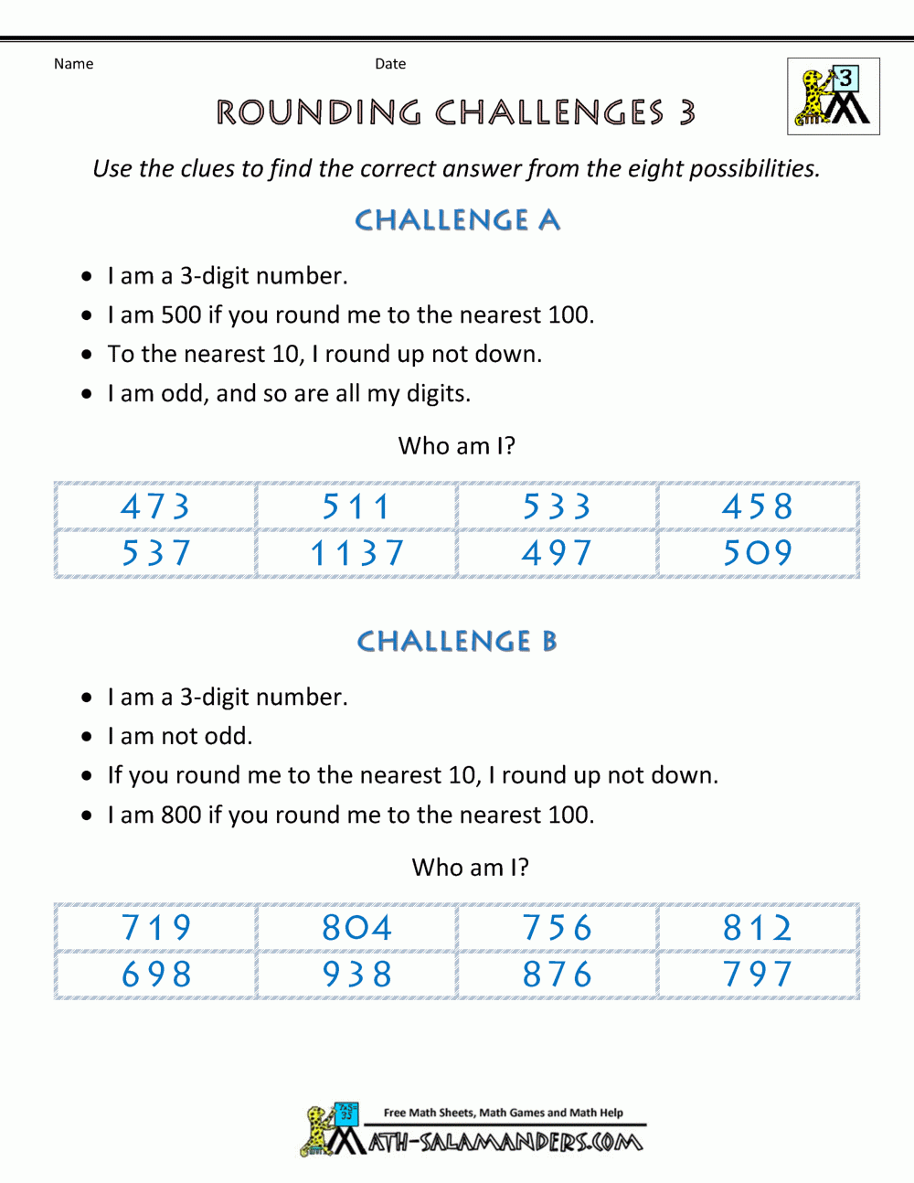 Rounding Numbers Worksheet Rounding Challenges
