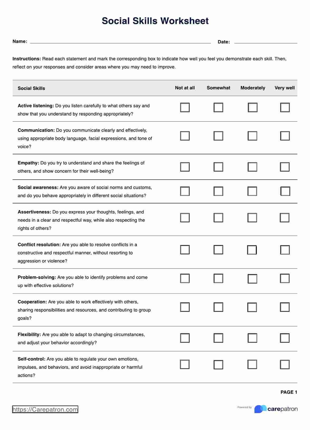 Free Printable Daily Living Skills Worksheets For Adults