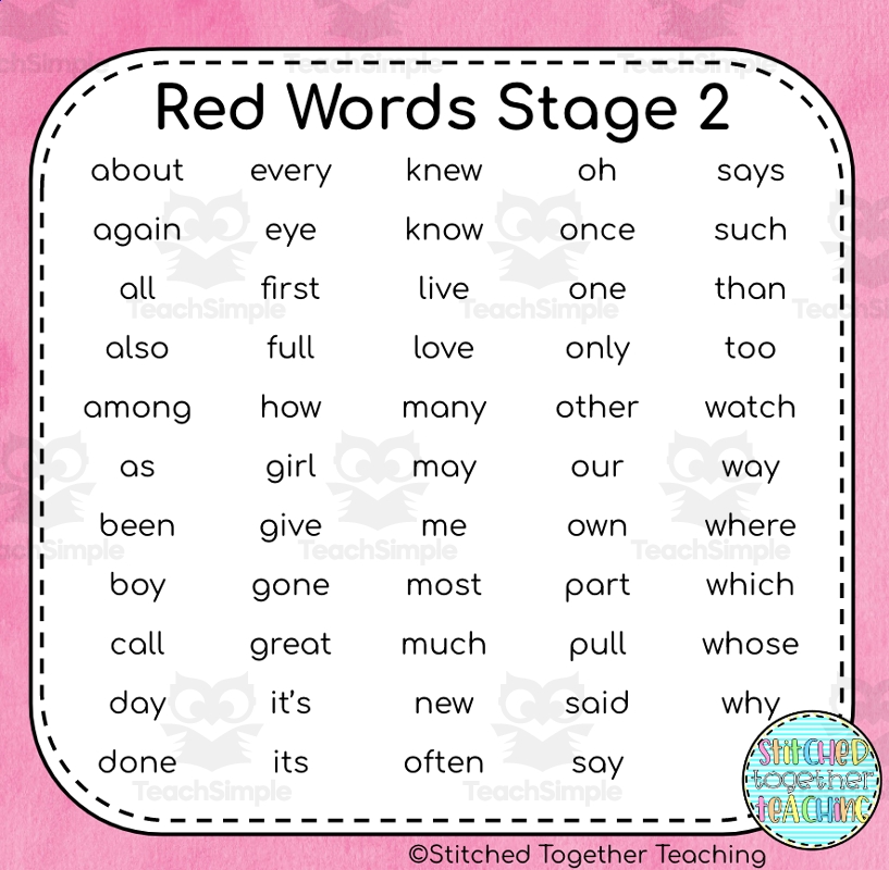 Stage 2 OG Red Word Worksheets Orton Gillingham Print And Go Sight Words By Teach Simple
