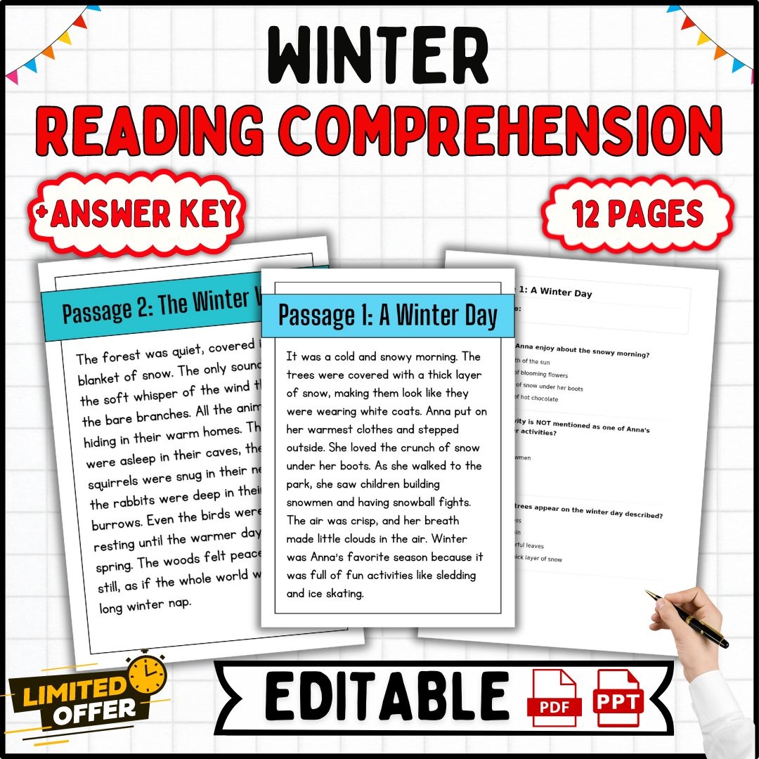Winter Themed Reading Comprehension Passages 2nd To 5th Grade Editalabe Made By Teachers