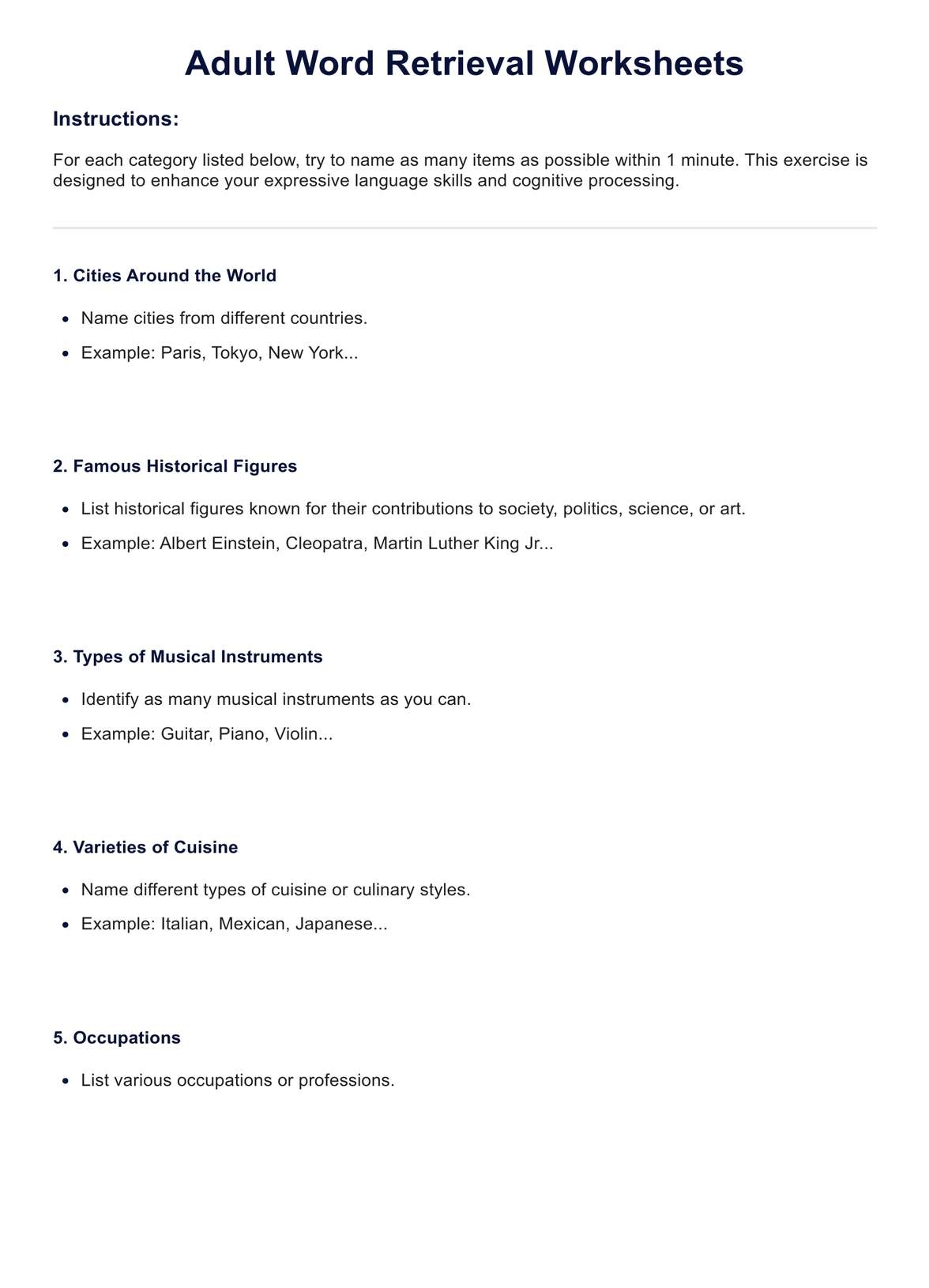 Word Retrieval Worksheet For Adults Example Free PDF Download