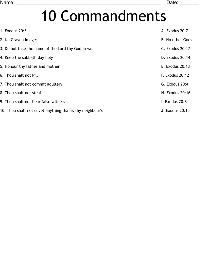 10 Commandments Worksheet WordMint