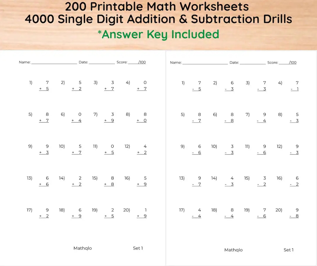 200 Addition Subtraction Worksheets 1st Grade Math Problems 4000 Printable Math Drills For Kids Vertical Layout Answer Key Included Etsy 200 Addition Subtraction Worksheets 1st Grade Math Problems 4000 Printable Math Drills For Kids Vertical Layout Answer Key Included Etsy