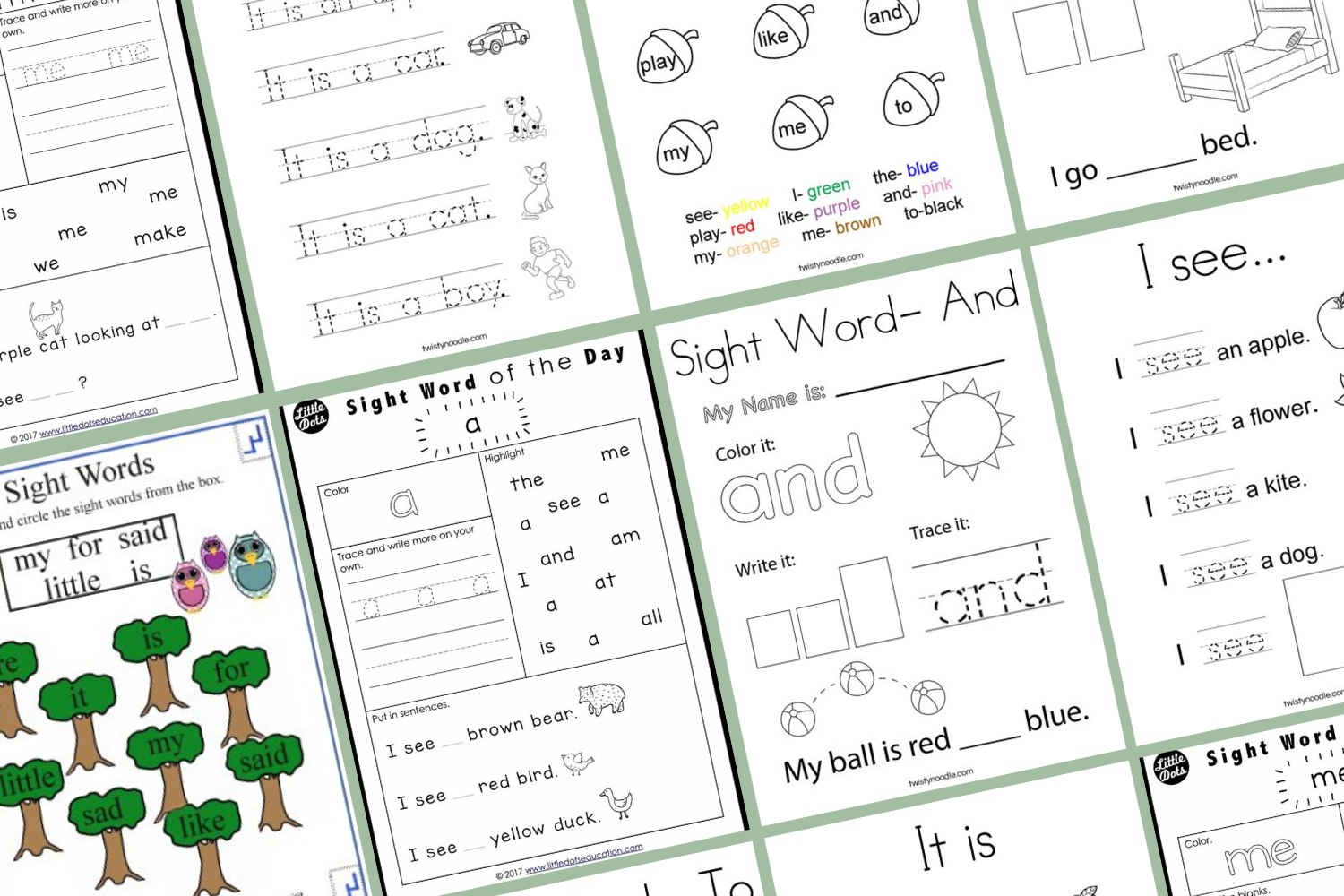 25 FREE Printable Kindergarten Sight Word Worksheets