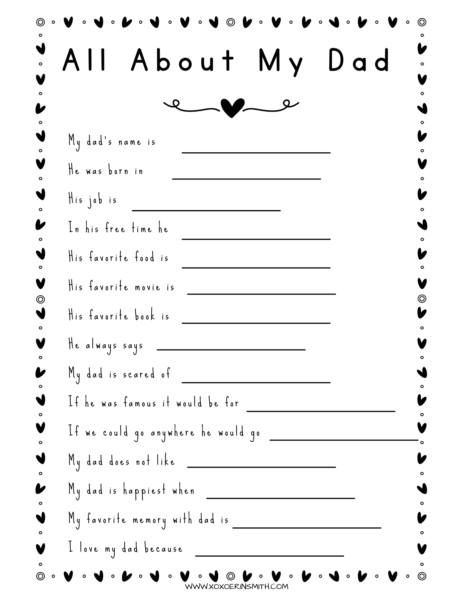 Free Printable All About My Dad Worksheet