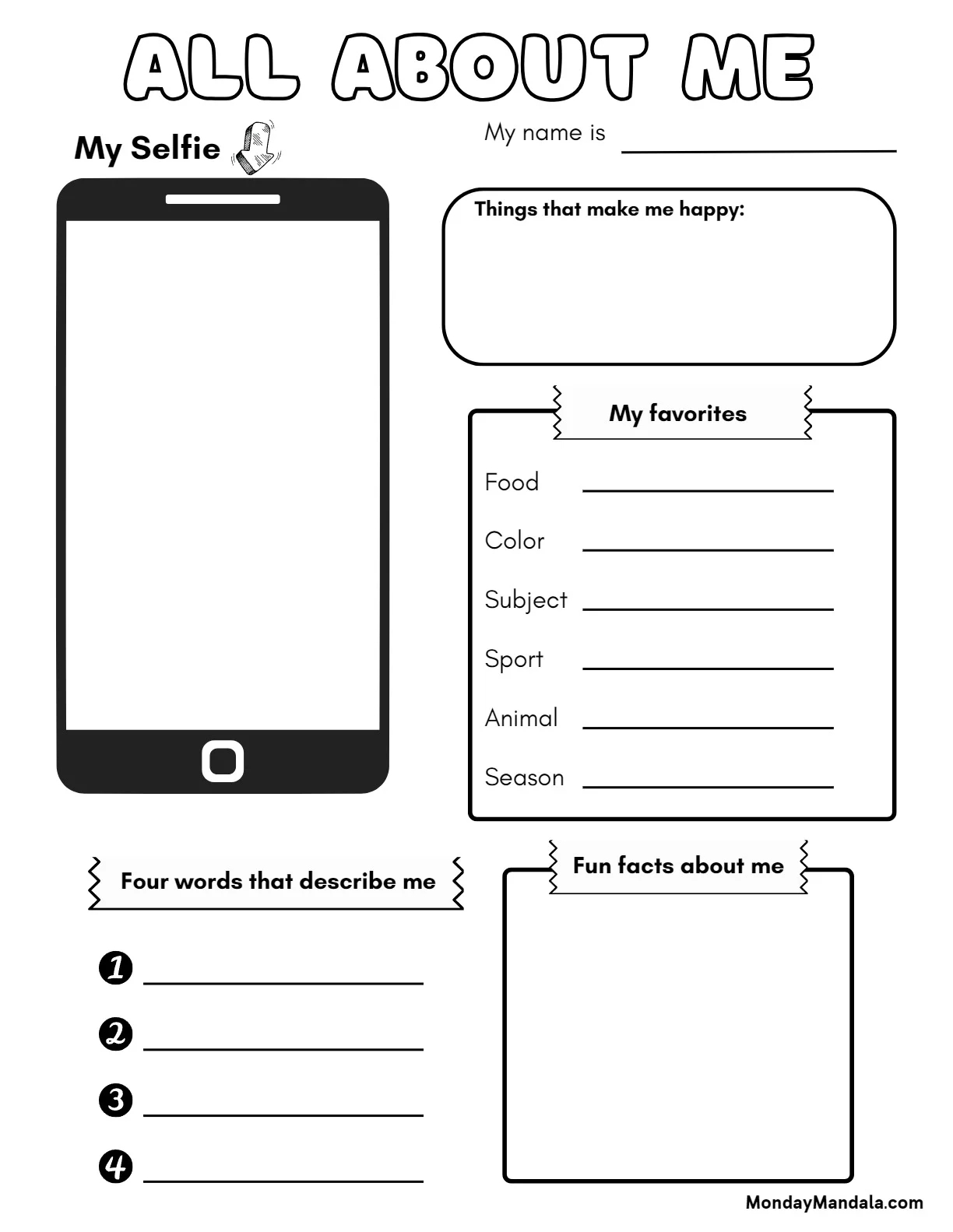All About Me Worksheet Printable Free