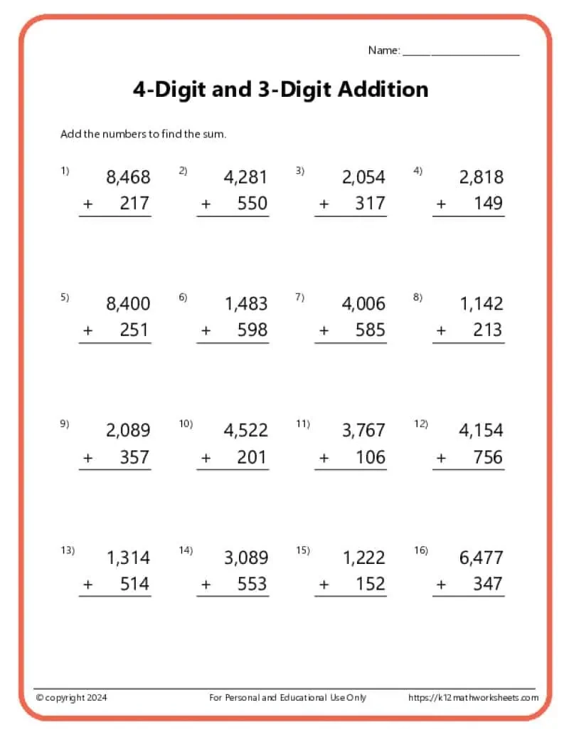 3rd Grade Addition Worksheets