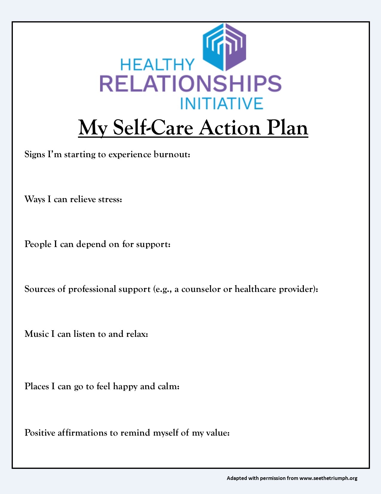 Printable Self Care Plan Worksheet Pdf