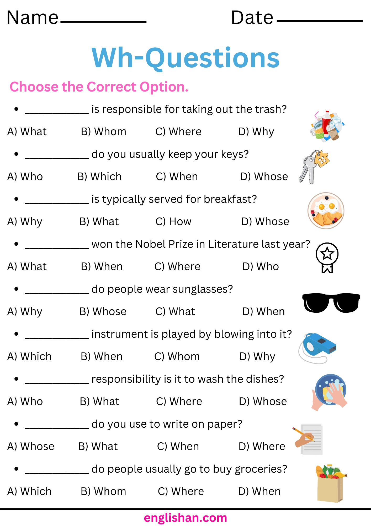 4 Wh Questions Worksheets With Answers Englishan