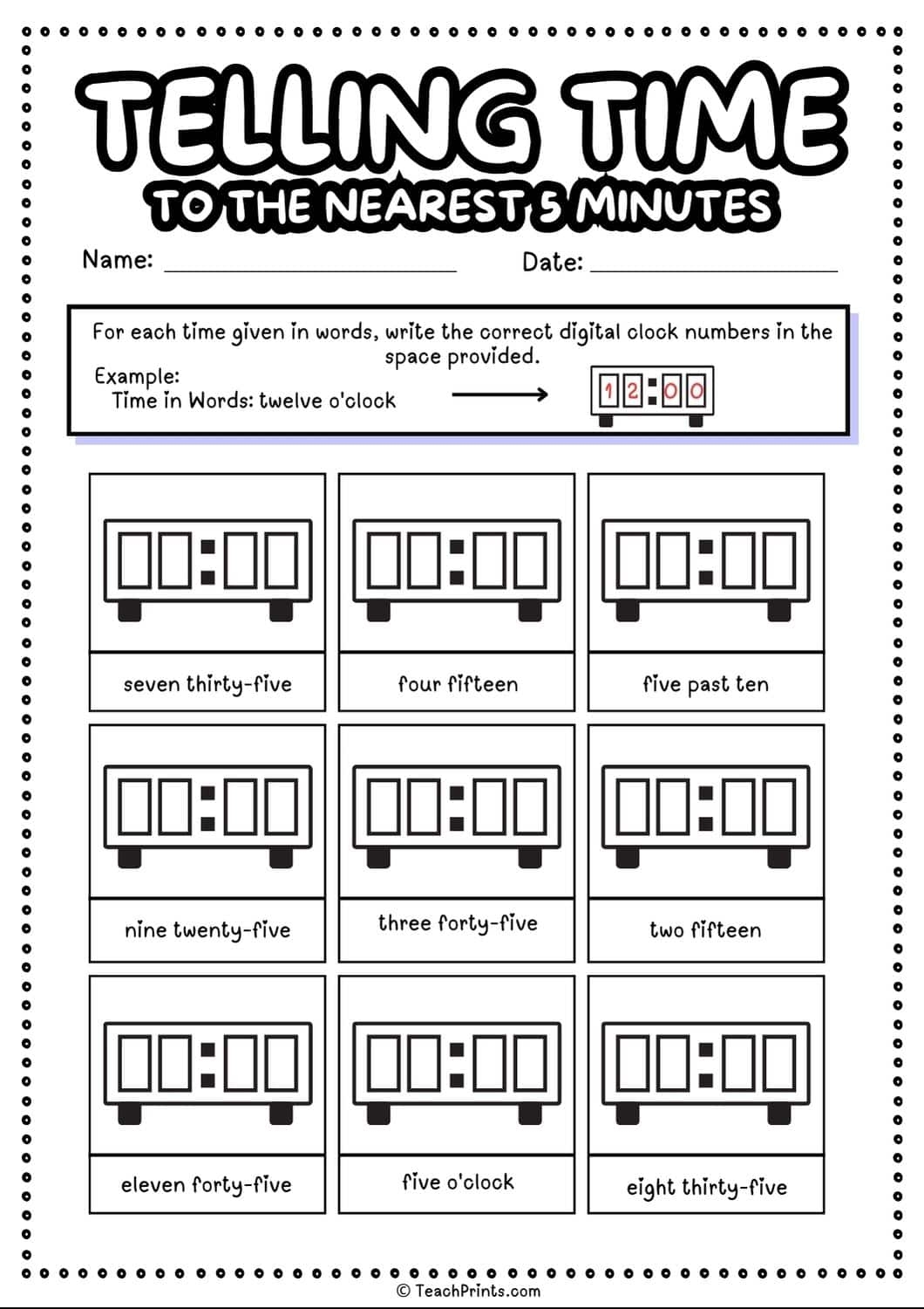 Telling The Time Free Printable Worksheets
