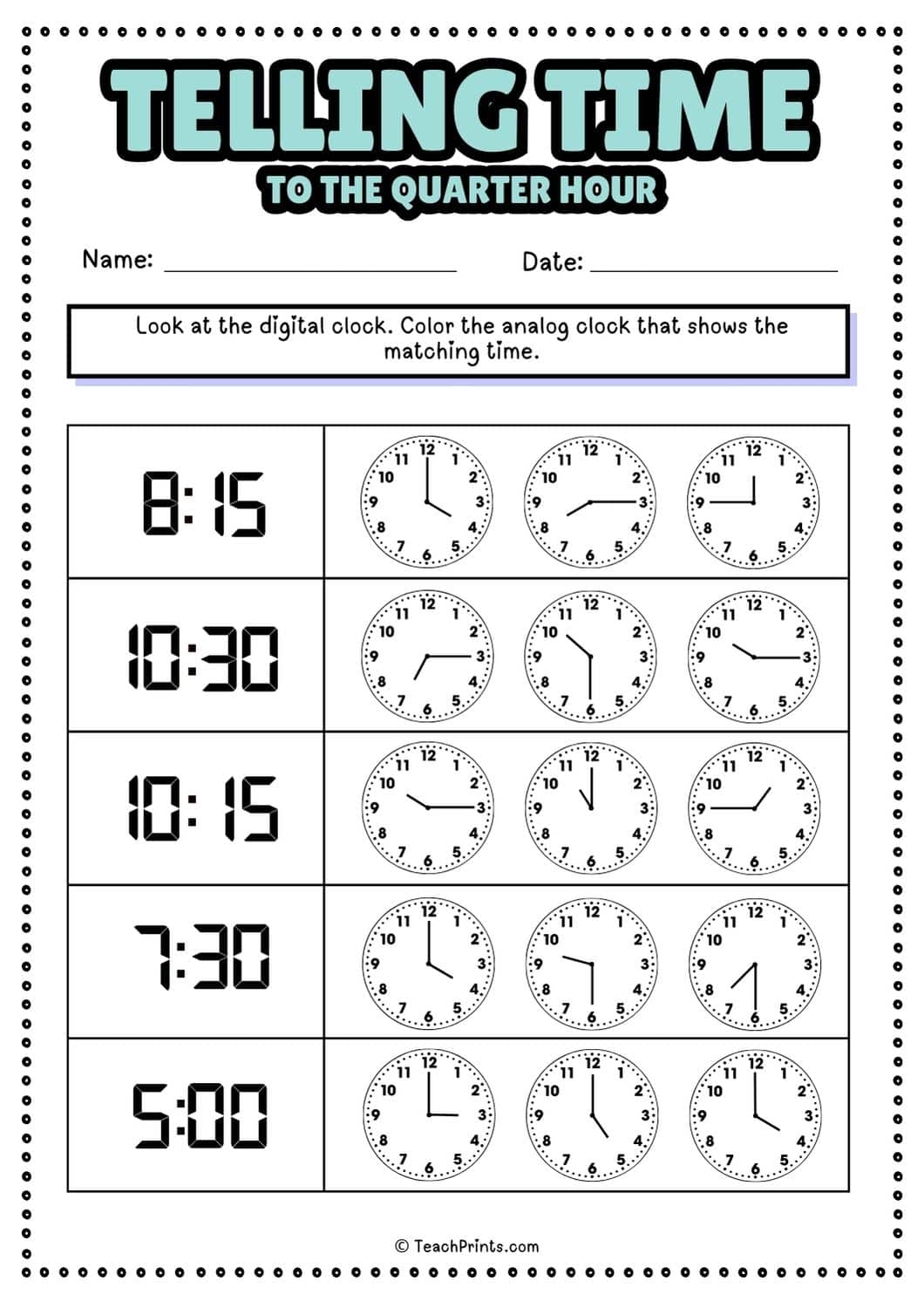 60 Free Telling Time Worksheets Teach Prints