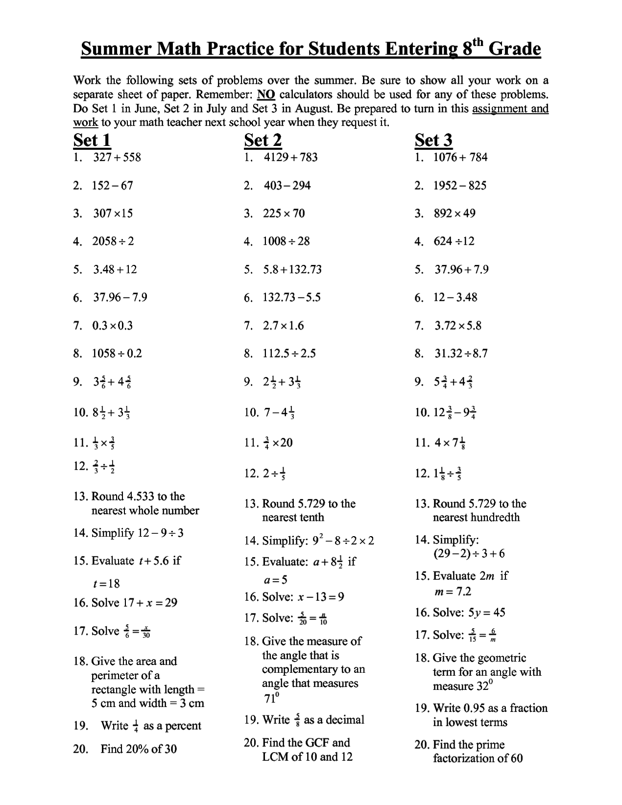 8th Grade Math Facts And Printable Worksheets 2024 