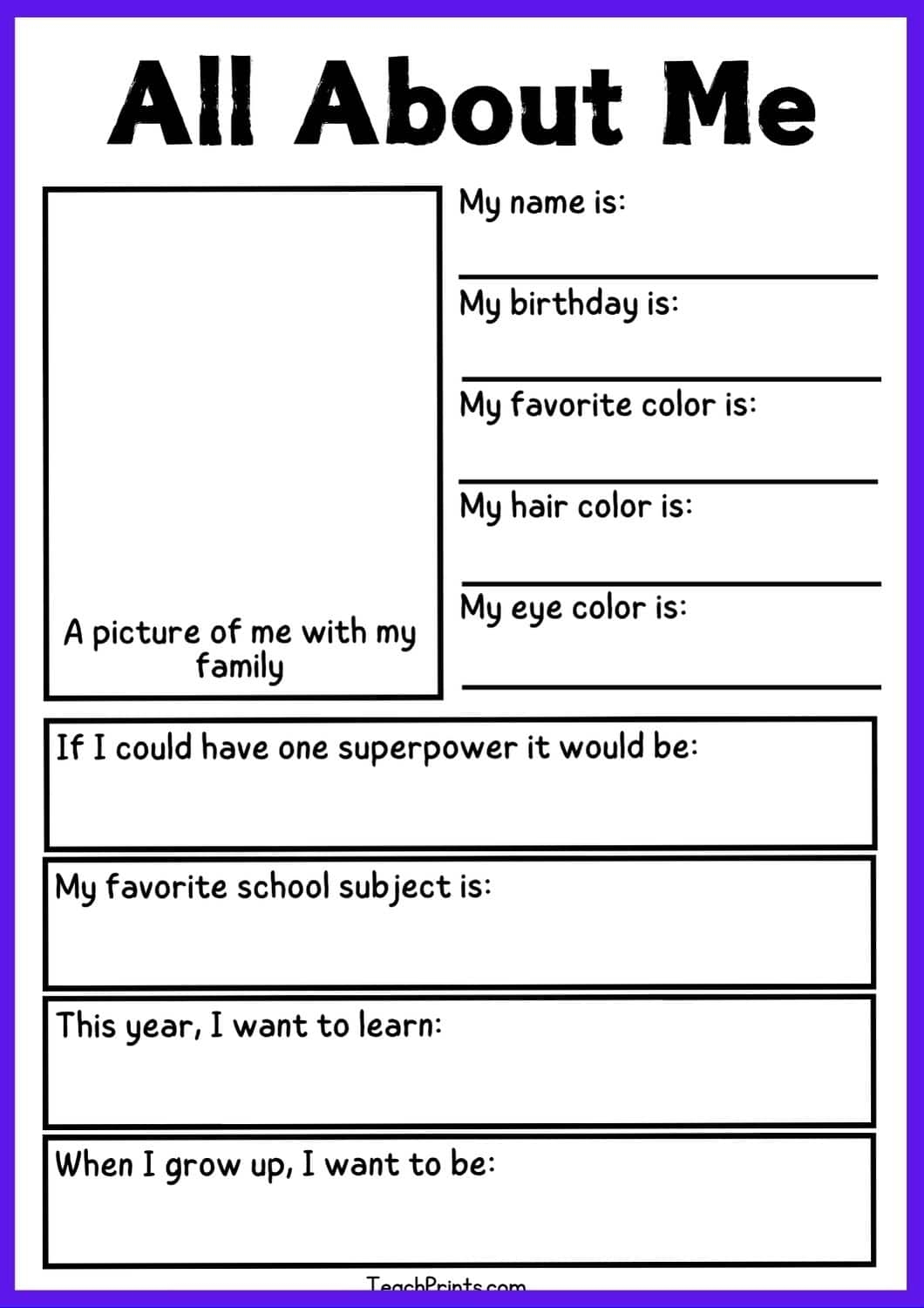 9 Free All About Me Worksheets Printables Teach Prints