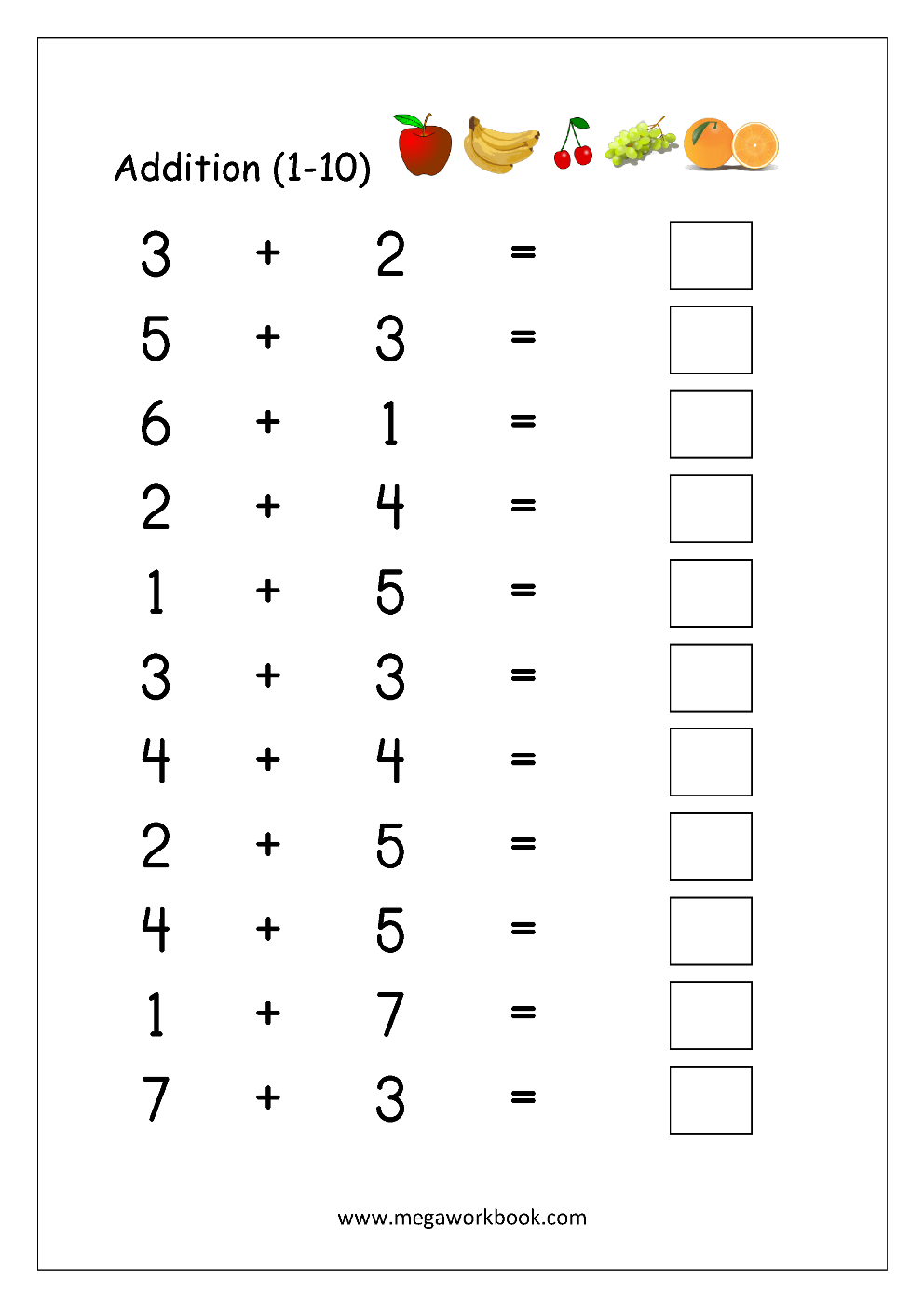 Addition Worksheets For Kindergarten Math Addition Worksheets Addition Practice Worksheets Addition For Kindergarten MegaWorkbook