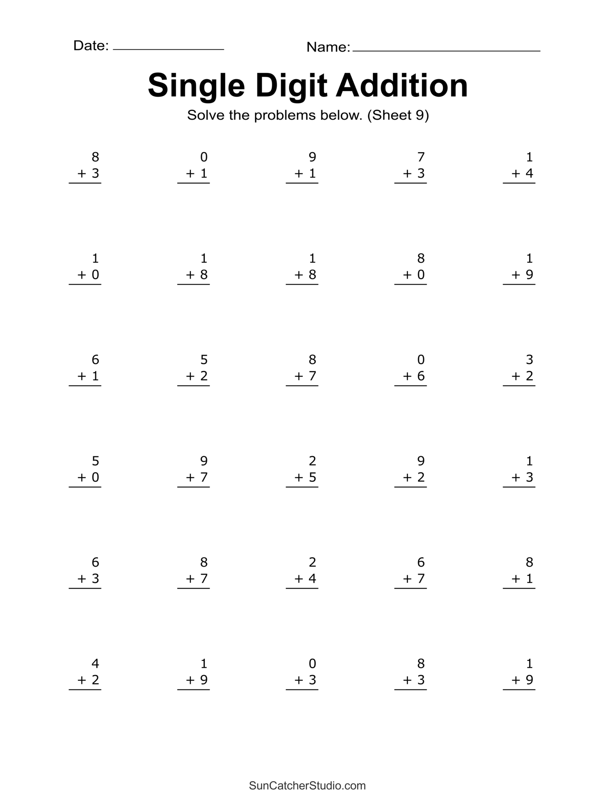 Addition Math Printable Worksheets