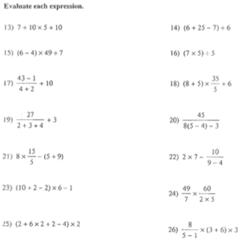 Printable Algebra 1 Worksheets