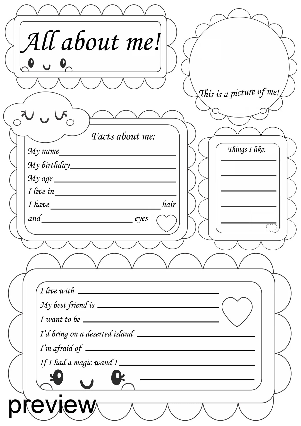 All About Me Poster Printable Worksheet Back To School Template First Day Of School Activities School Sheets Digital Download Etsy