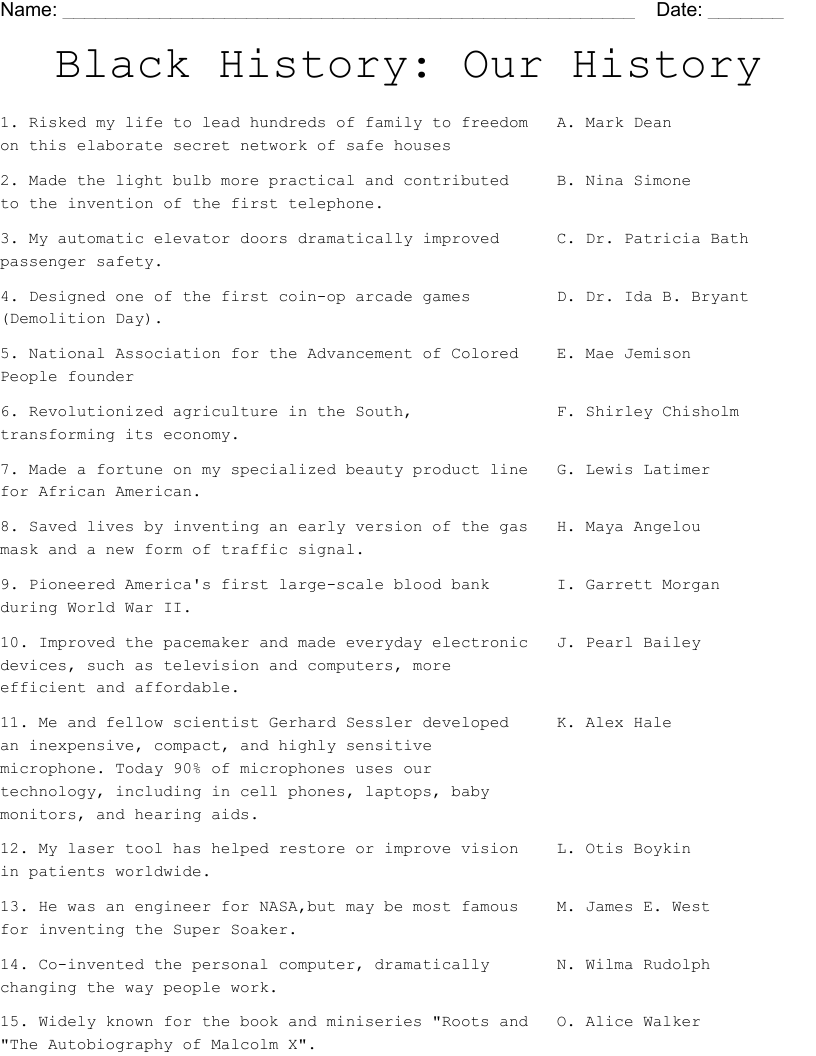 Black History Our History Worksheet WordMint Black History Our History Worksheet WordMint