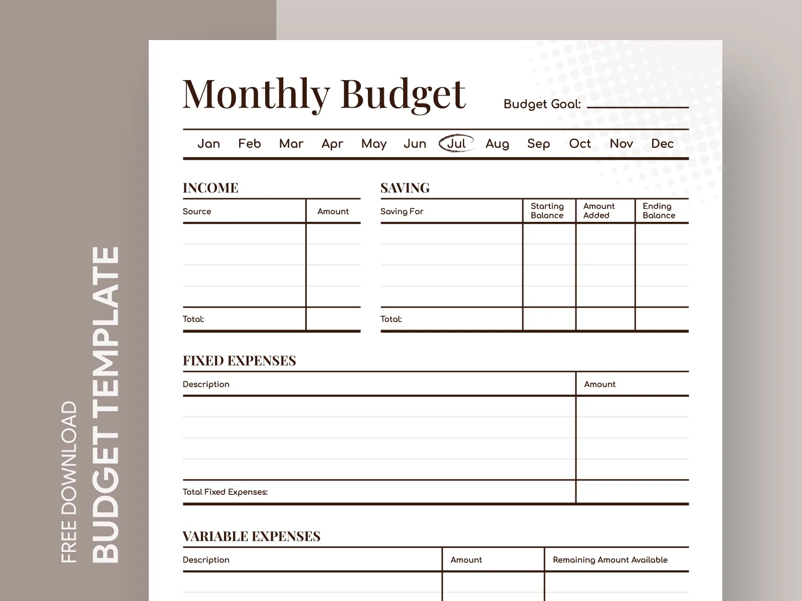 Monthly Budget Worksheet Printable Free