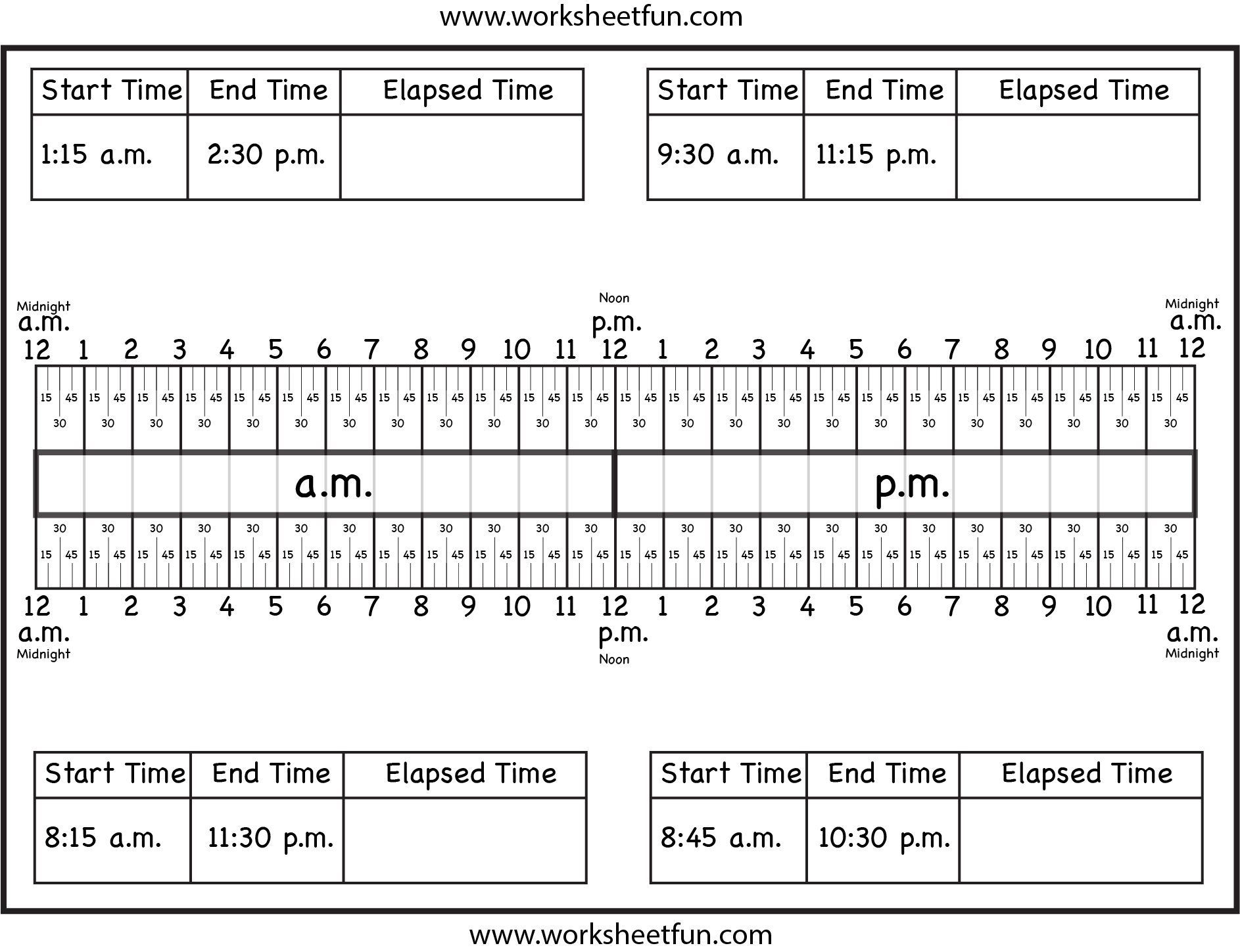 Free Printable Elapsed Time Worksheets
