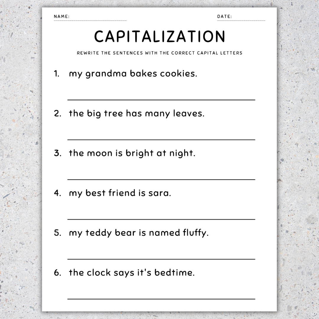 Free Printable Capitalization Worksheets