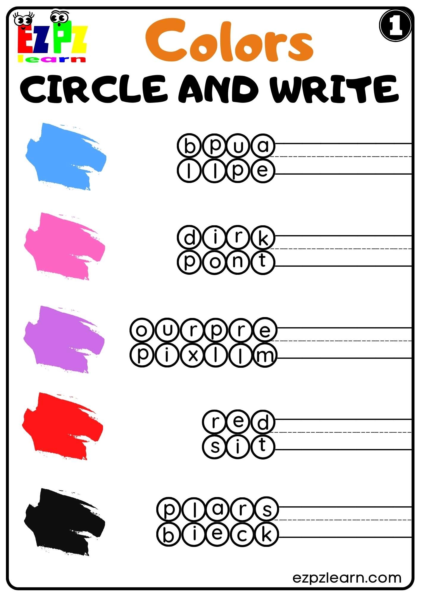 Colors Circle And Write Worksheet For K5 Kindergarten And ESL PDF Download Ezpzlearn