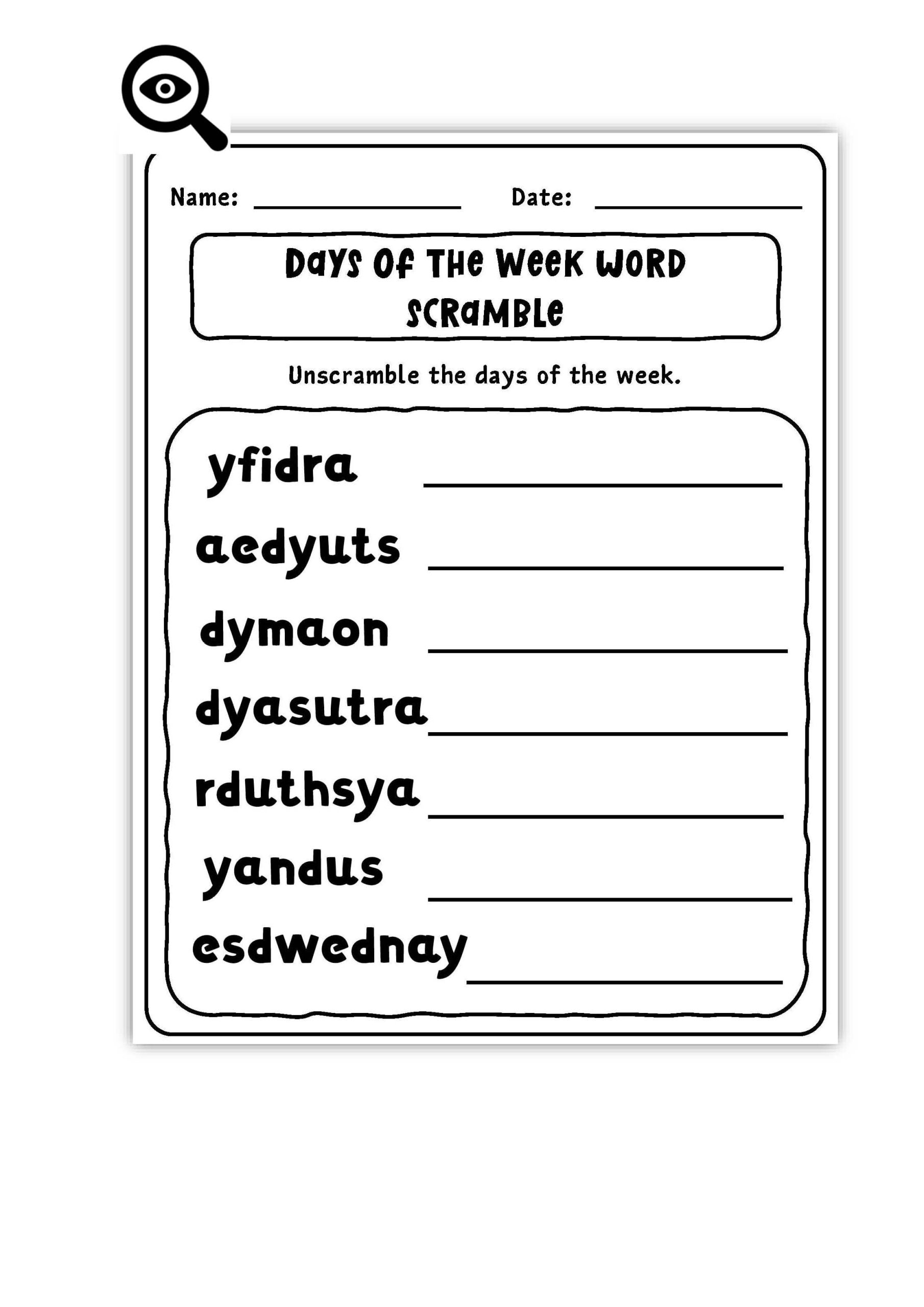 Cool Learn Days Of The Week Activity Worksheets For Kids Made By Teachers