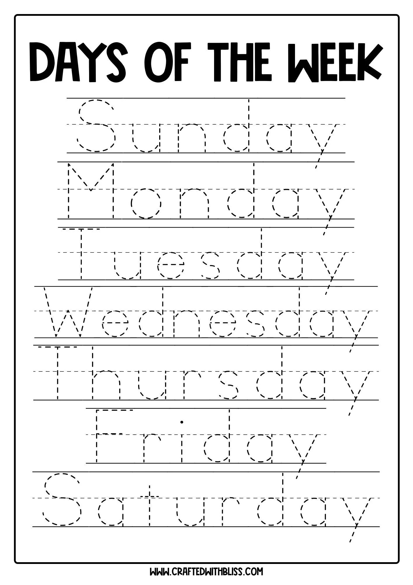 Days Of The Week Kit Poster Montessori Tracing Sheets Preschool Learning Etsy Australia