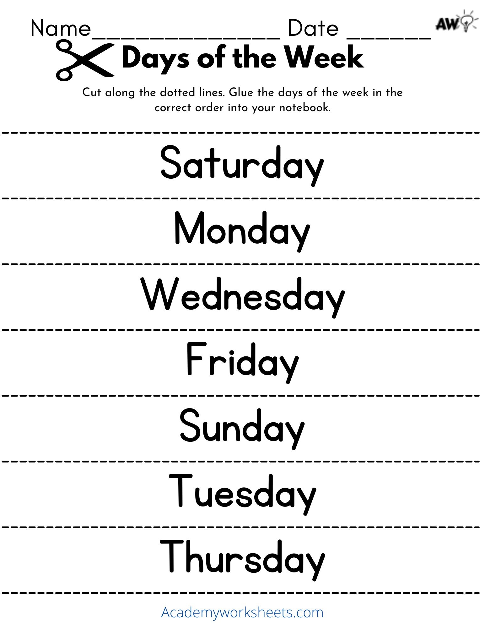 Days Of The Week Printable Worksheets