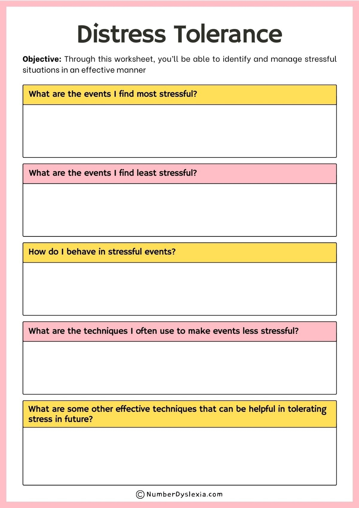 DBT Skills Worksheets Distress Tolerance