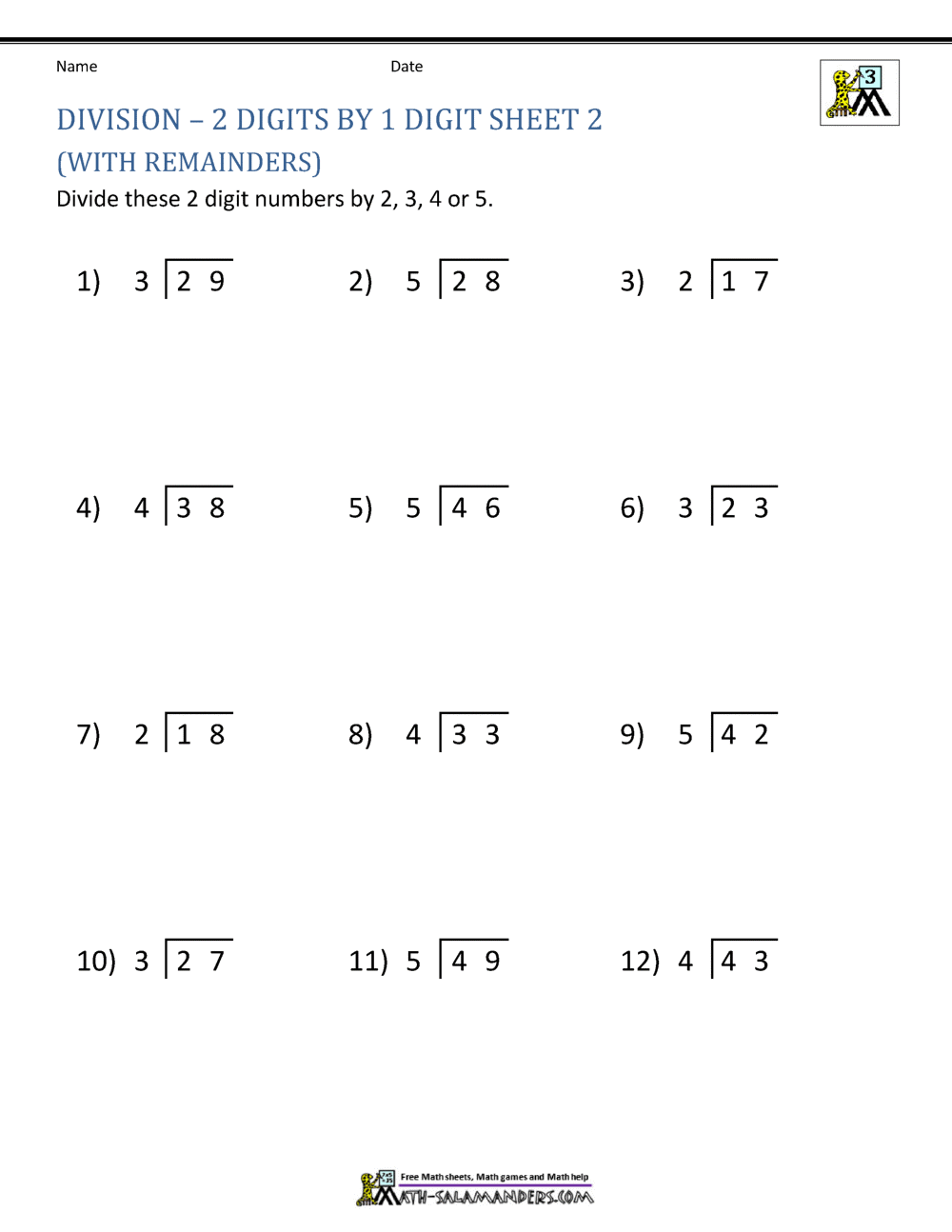 Division Worksheet Printable