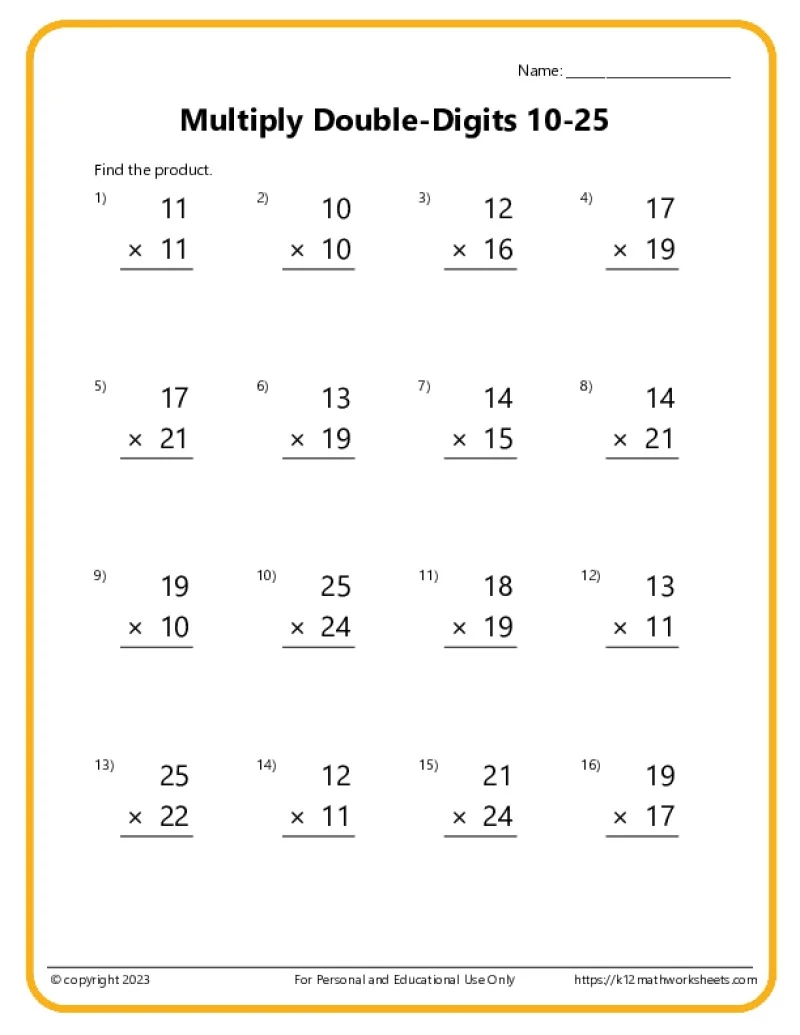 Double Digit Multiplication Worksheets Double Digit Multiplication Worksheets