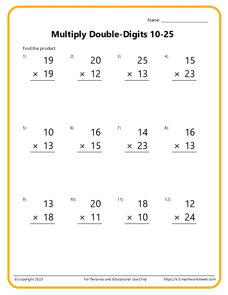 Double Digit Multiplication Worksheets
