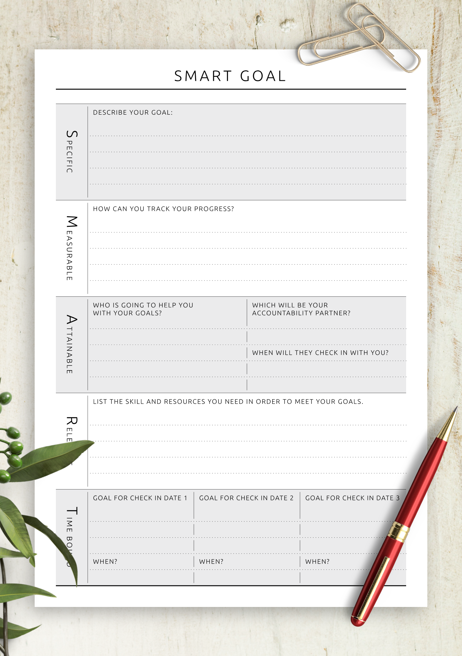 Printable Smart Goal Worksheet