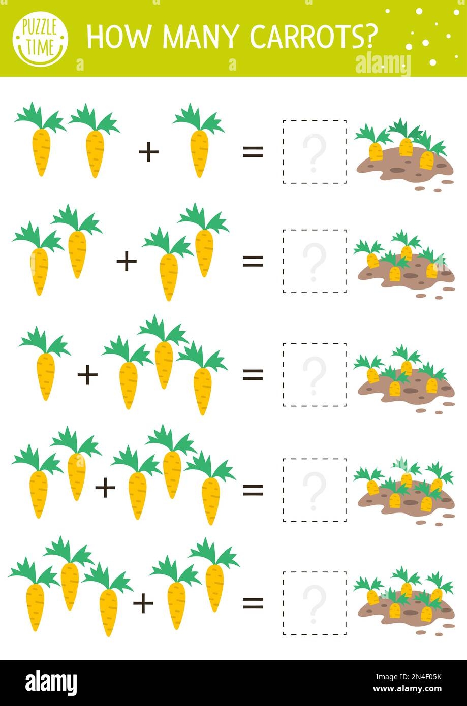 Easter Counting Game With Carrots Holiday Activity For Preschool Children With Garden Theme Educational Spring Printable Math Worksheet Addition Pu Stock Vector Image Art Alamy