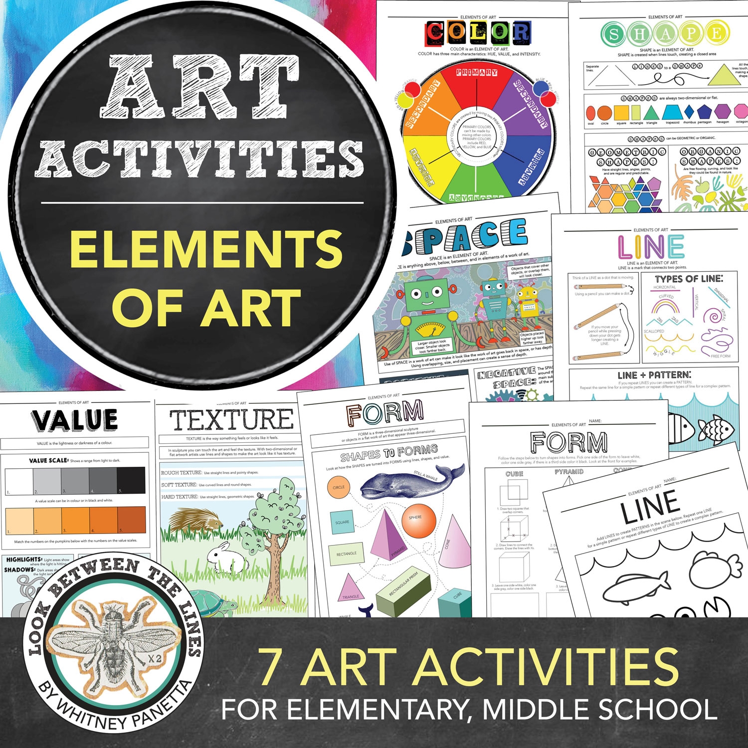 Elements Of Art Worksheets Elementary Middle School Art Look Between The Lines