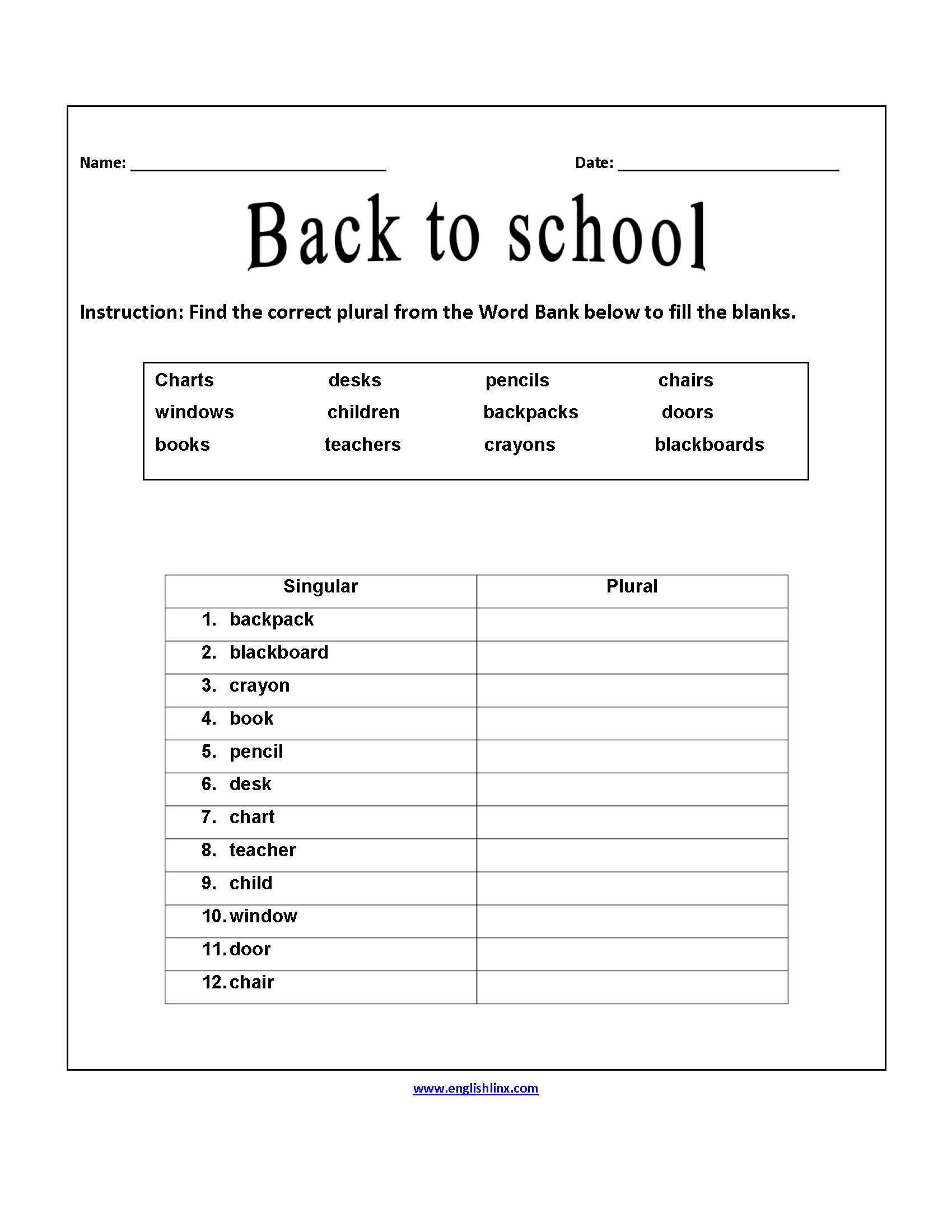 Free Printable Back To School Worksheets Pdf