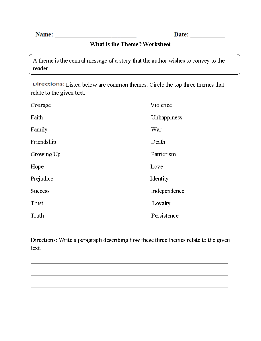 Free Printable Theme Worksheets