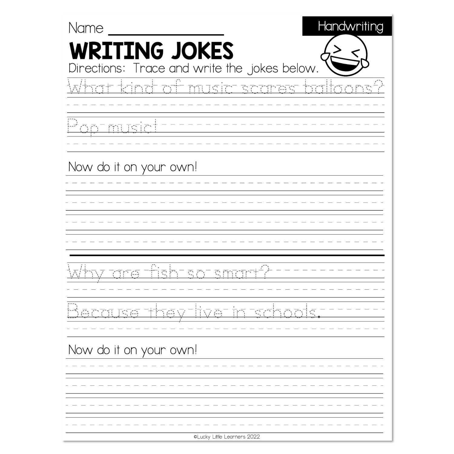 Fall Early Finishers 1st Grade ELA Handwriting Writing Jokes Lucky Little Learners