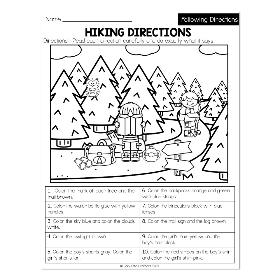 Following Directions Hiking Directions Coloring Lucky Little Learners Following Directions Hiking Directions Coloring Lucky Little Learners